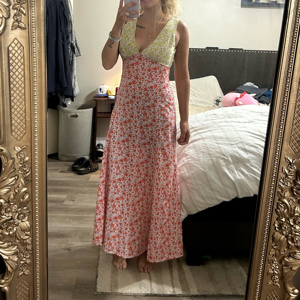 Amazon Pink and White Pleated Ruffled Sundress
